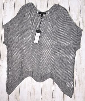 NWT BCBGMaxAzria Silver Metallic Crochet Poncho Sweater